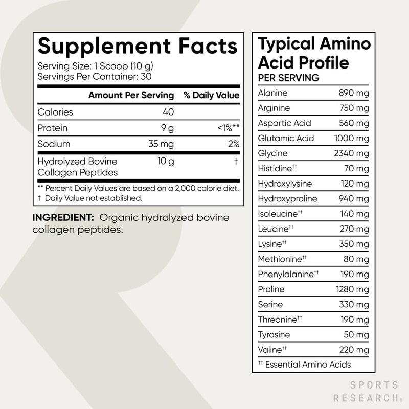 Sports Research Organic Collagen Peptides 300g, Unflavoured