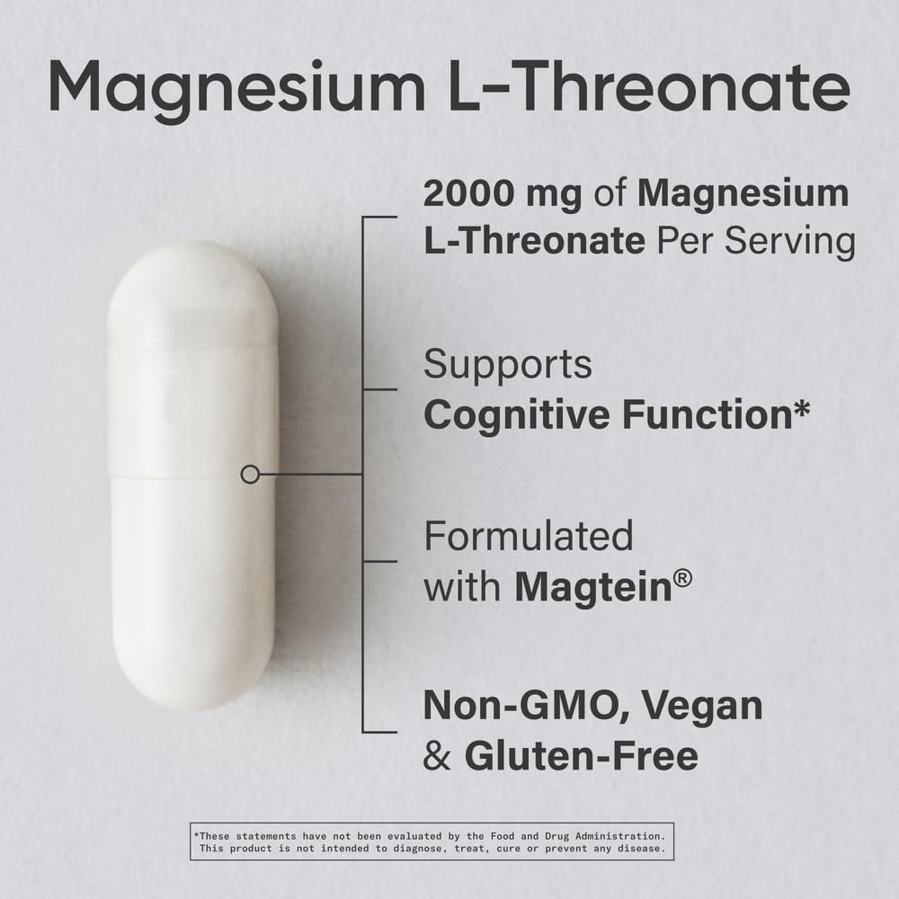 Sports Research Magnesium L-Threonate 2000mg - Magnesium Supplement for Memory, Focus & Cognition