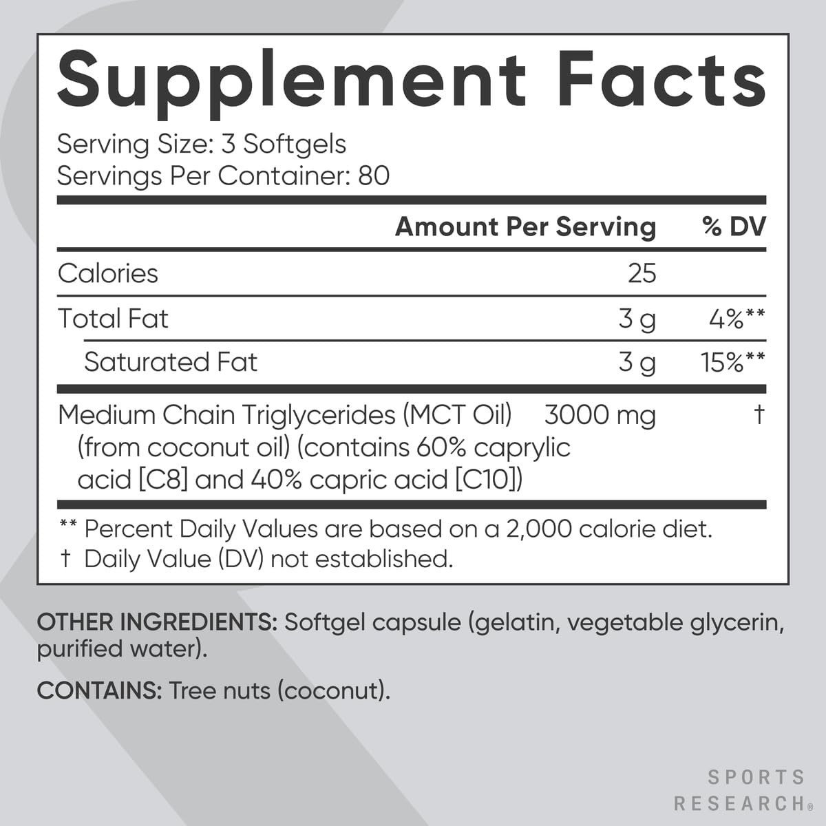 Sports Research Coconut MCT Oil 3000mg - 240 softgels
