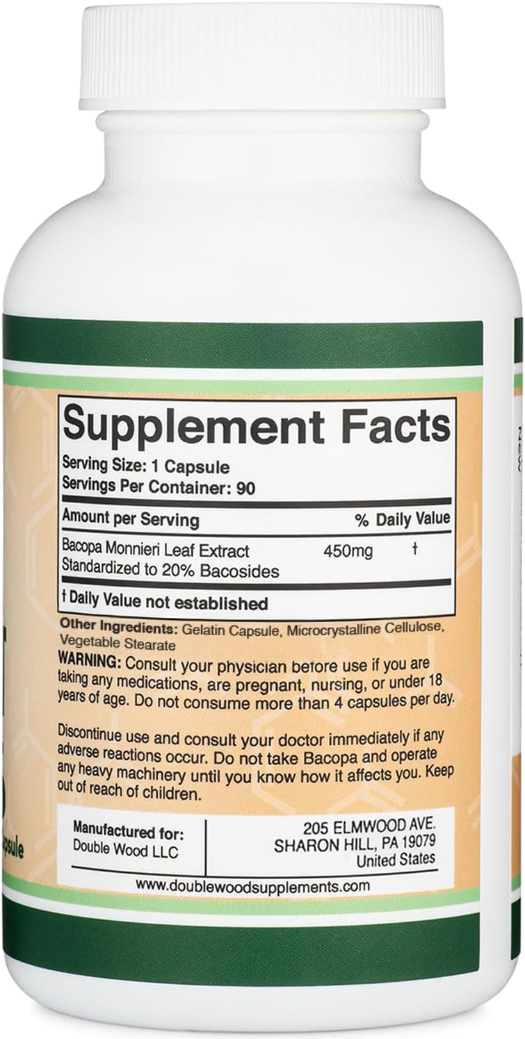 Double Wood Supplements Bacopa Extract 450mg - 90 Capsules