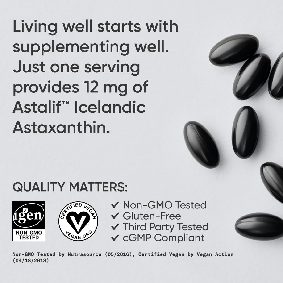 Sports Research Plant Based Astaxanthin (12mg) with Organic Coconut Oil, 60 veggie softgels - Better Absorption | Vegan Certified & Non-GMO Project Verified