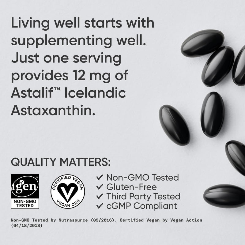 Sports Research Plant Based Astaxanthin (12mg) with Organic Coconut Oil, 60 veggie softgels - Better Absorption | Vegan Certified & Non-GMO Project Verified