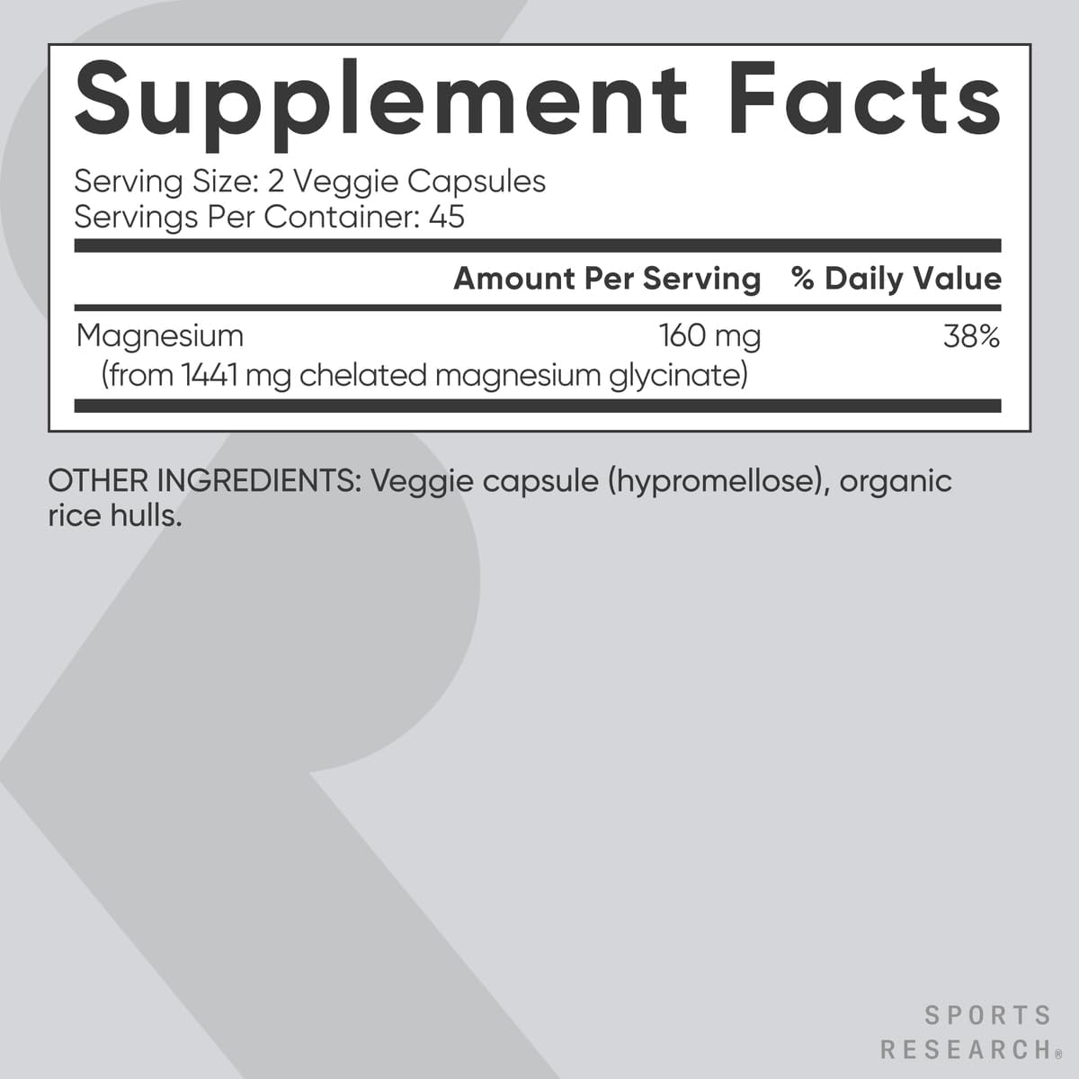 Sports Research Magnesium Glycinate 160mg Veggie Capsules