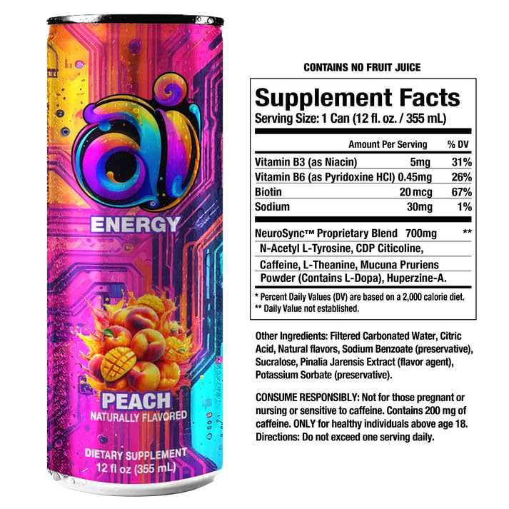 AI Energy Sugar Free Energy Drink Zero Calorie & Zero Carb Beverage for Enhanced Alertness - Pack of 12