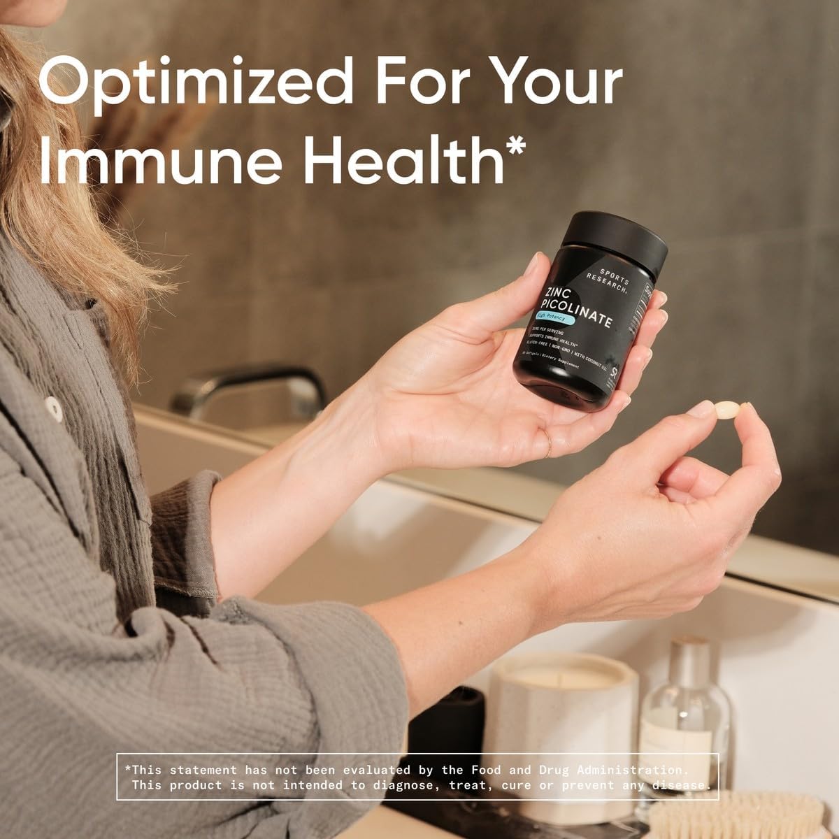 Sports Research Zinc Picolinate 30mg with Organic Coconut Oil - Highly Absorbable Zinc Supplement for Healthy Immune & Enzyme Function