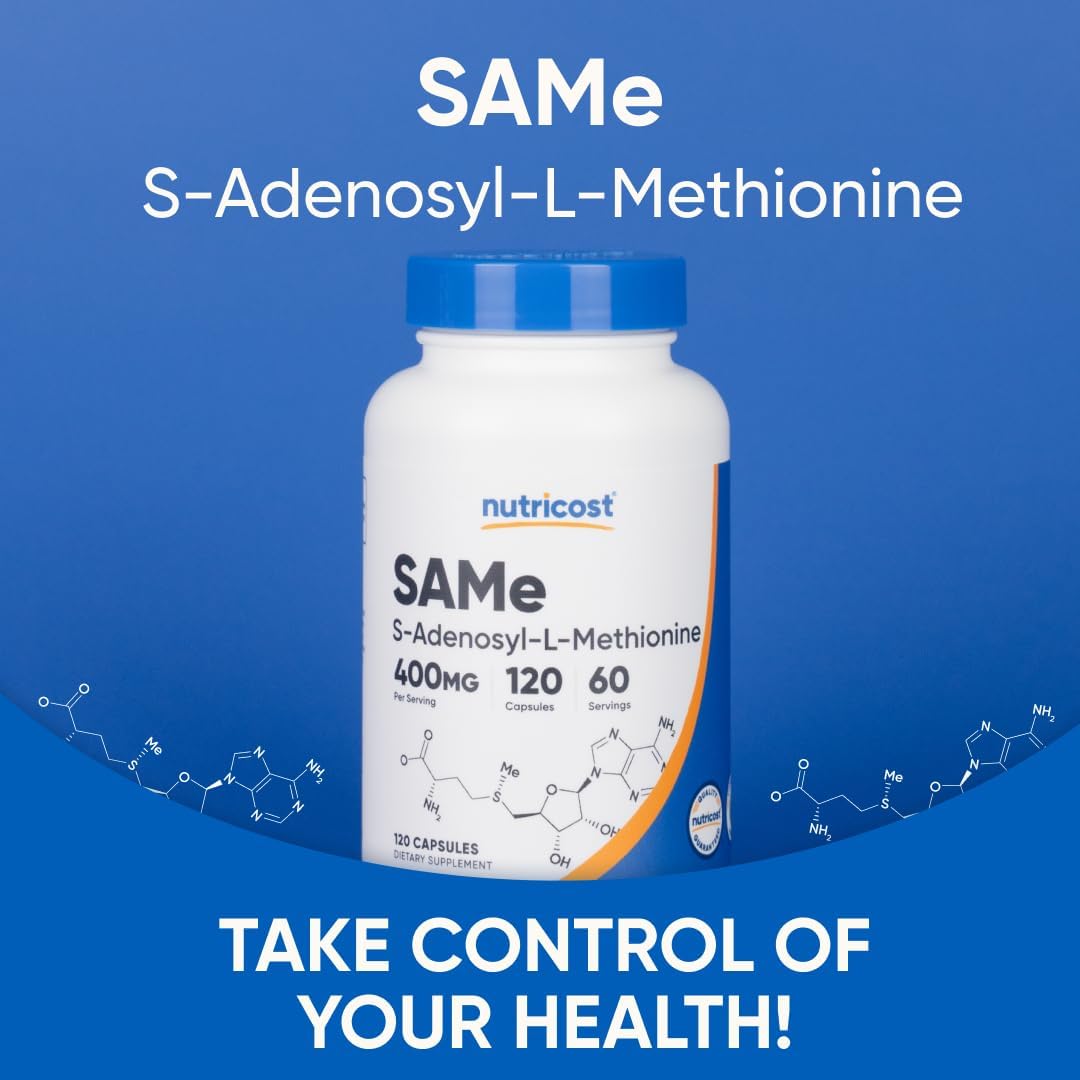 Nutricost SAM-e (S-Adenosyl-L-Methionine) 60 Servings, 120 Capsules - Non-GMO, Gluten Free, Vegetarian