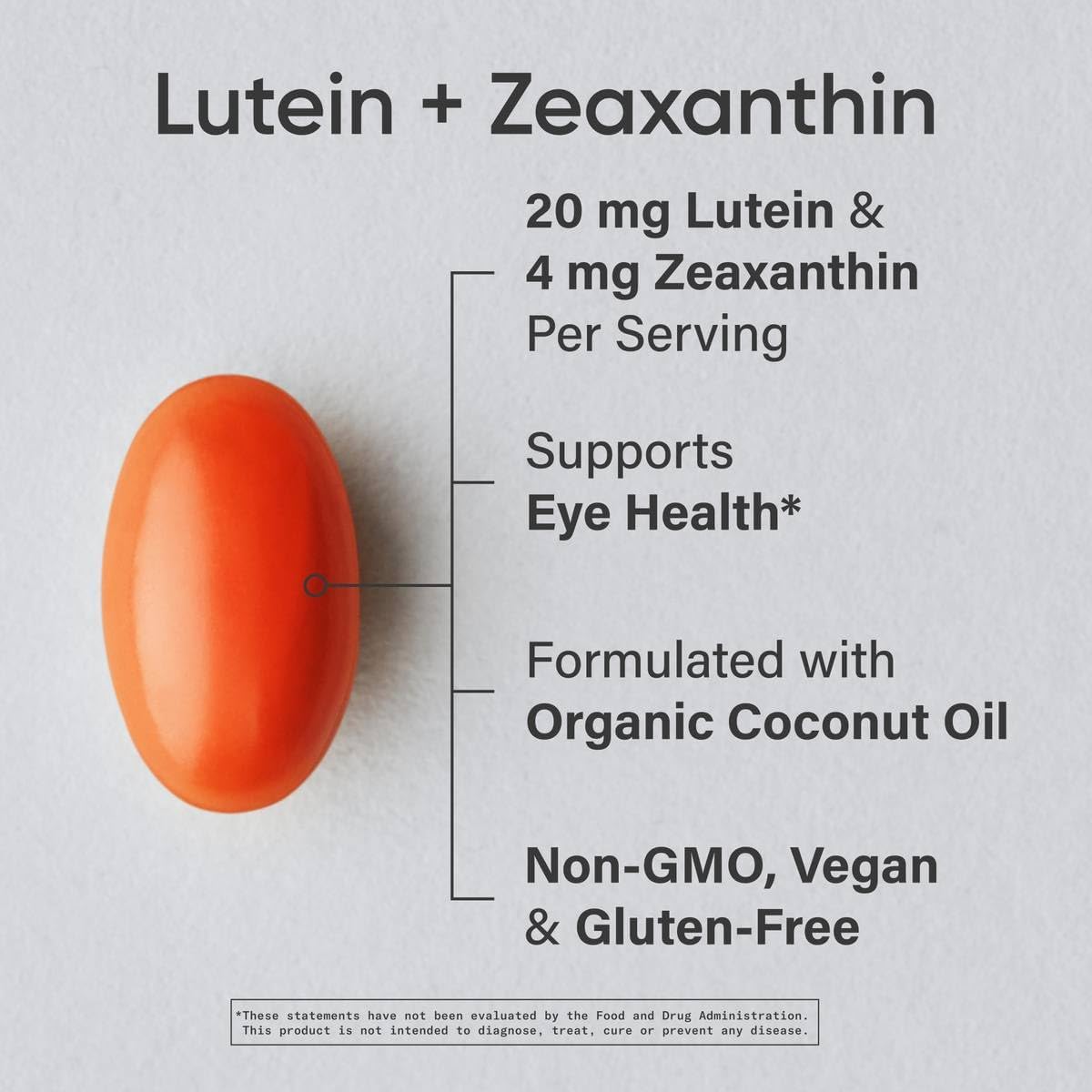 Sports Research Vegan Lutein + Zeaxanthin (20mg) with Organic Coconut Oil, 120 softgels - Better Absorption ~ Supports Vision & Eye Health
