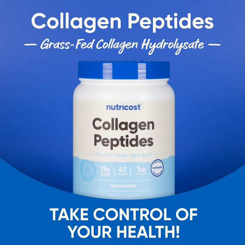 Nutricost Grass-Fed Collagen Peptides Powder 1lb, Unflavoured - Grass Fed Bovine Collagen Hydrolysate