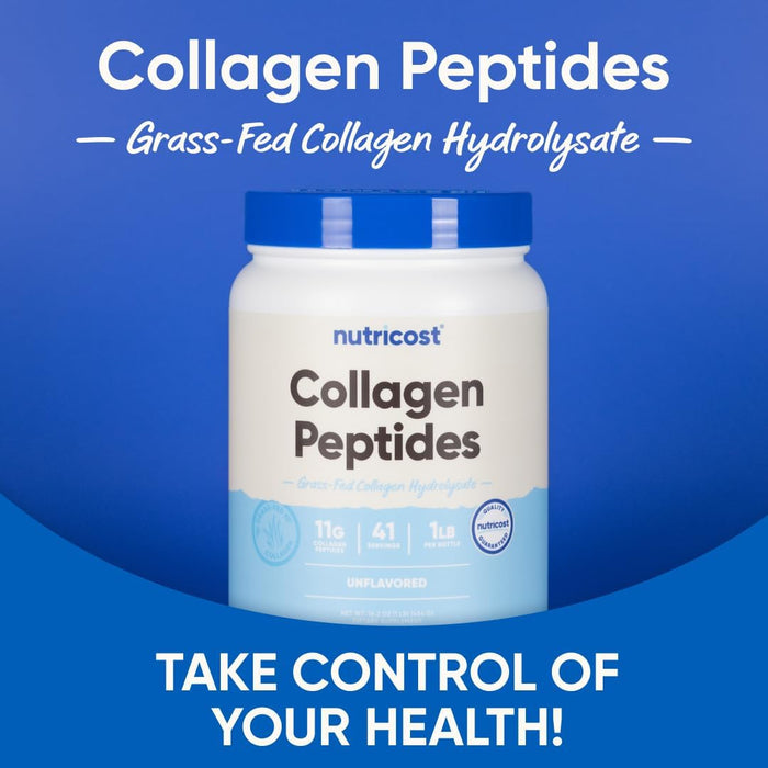 Nutricost Grass-Fed Collagen Peptides Powder 1lb, Unflavoured - Grass Fed Bovine Collagen Hydrolysate