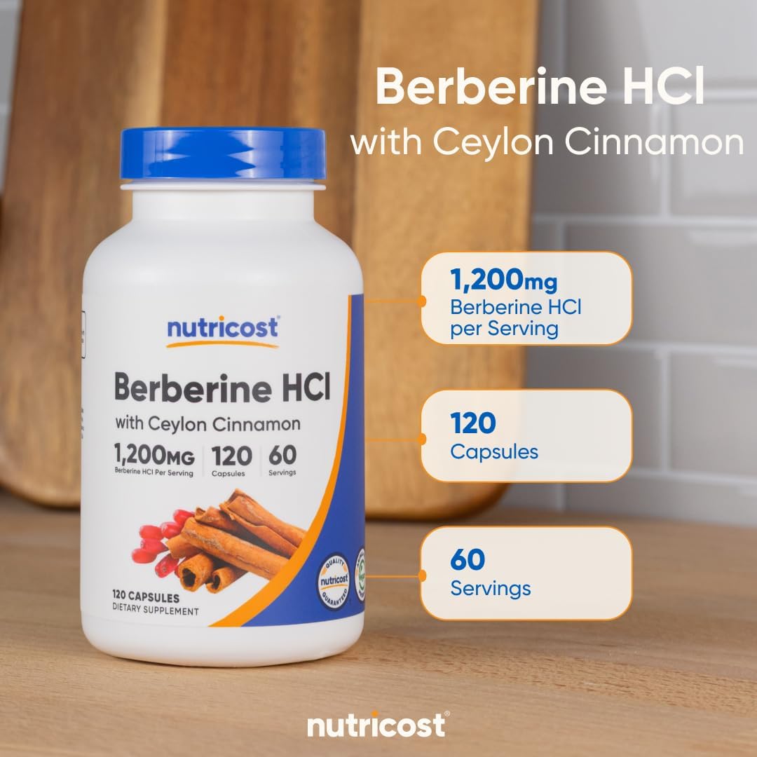 Nutricost Berberine HCl with Ceylon Cinnamon - 120 Capsules