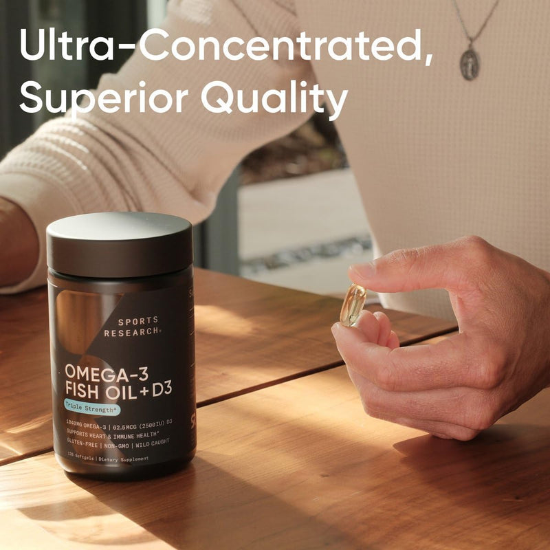 Sports Research Alaskan Omega-3 Fish Oil 1040mg + Vitamin D3 2500iu, 120 softgels - Supports Brain & Heart Health