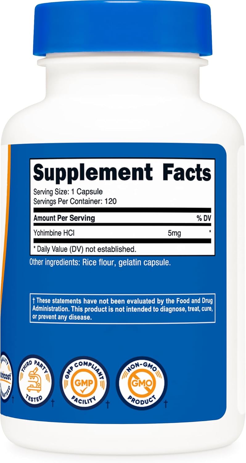 Nutricost Yohimbine HCl 5mg Capsules - Gluten Free and Non-GMO