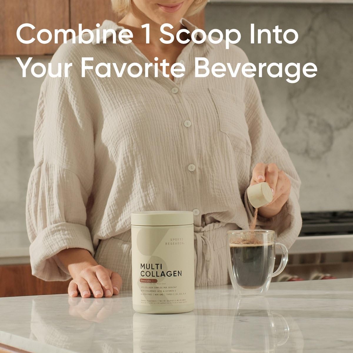 Sports Research Multi Collagen Protein Powder (Type I, II, III, V, X) with Hyaluronic Acid + Vitamin C, 30 serving