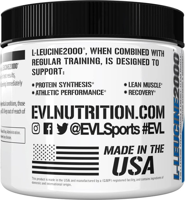 Evlution Nutrition L-Leucine 2000, Vegan, Gluten-Free, Unflavored Powder, 100 serving