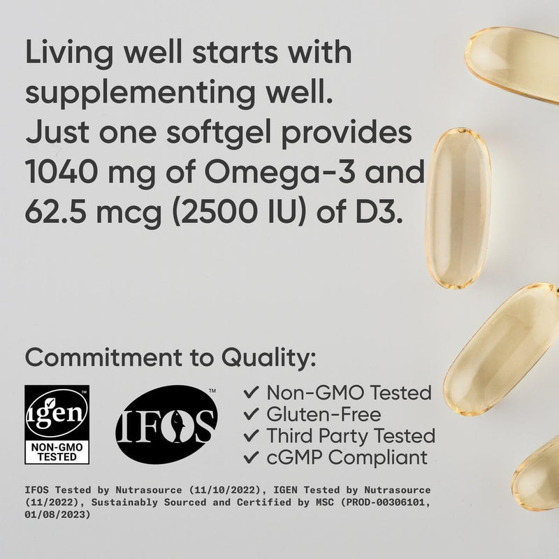 Sports Research Alaskan Omega-3 Fish Oil 1040mg + Vitamin D3 2500iu, 120 softgels - Supports Brain & Heart Health