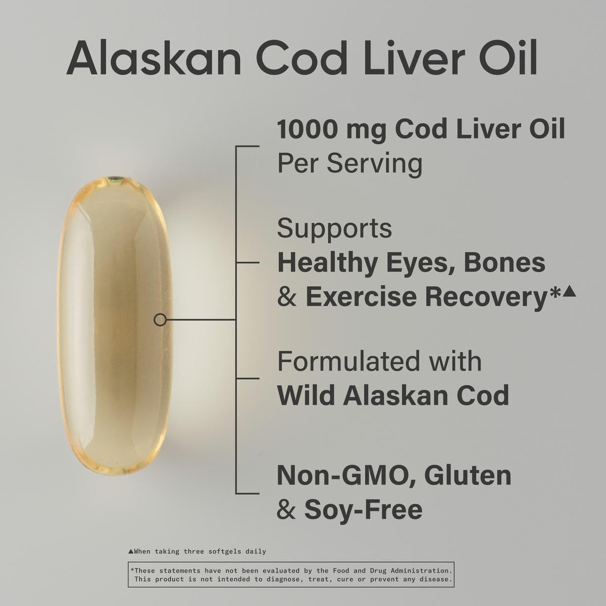 Sports Research Omega-3 Wild Alaskan Cod Liver Oil 1000mg, 120 softgels - Burpless, Bovine Free, Non-GMO, & MSC Certified Sustainable