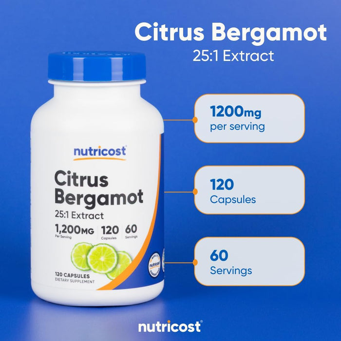 Nutricost Citrus Bergamot Capsules 1,200mg, 120 Capsules - 25:1 Bergamot Extract, Gluten Free, Vegan & Non-GMO