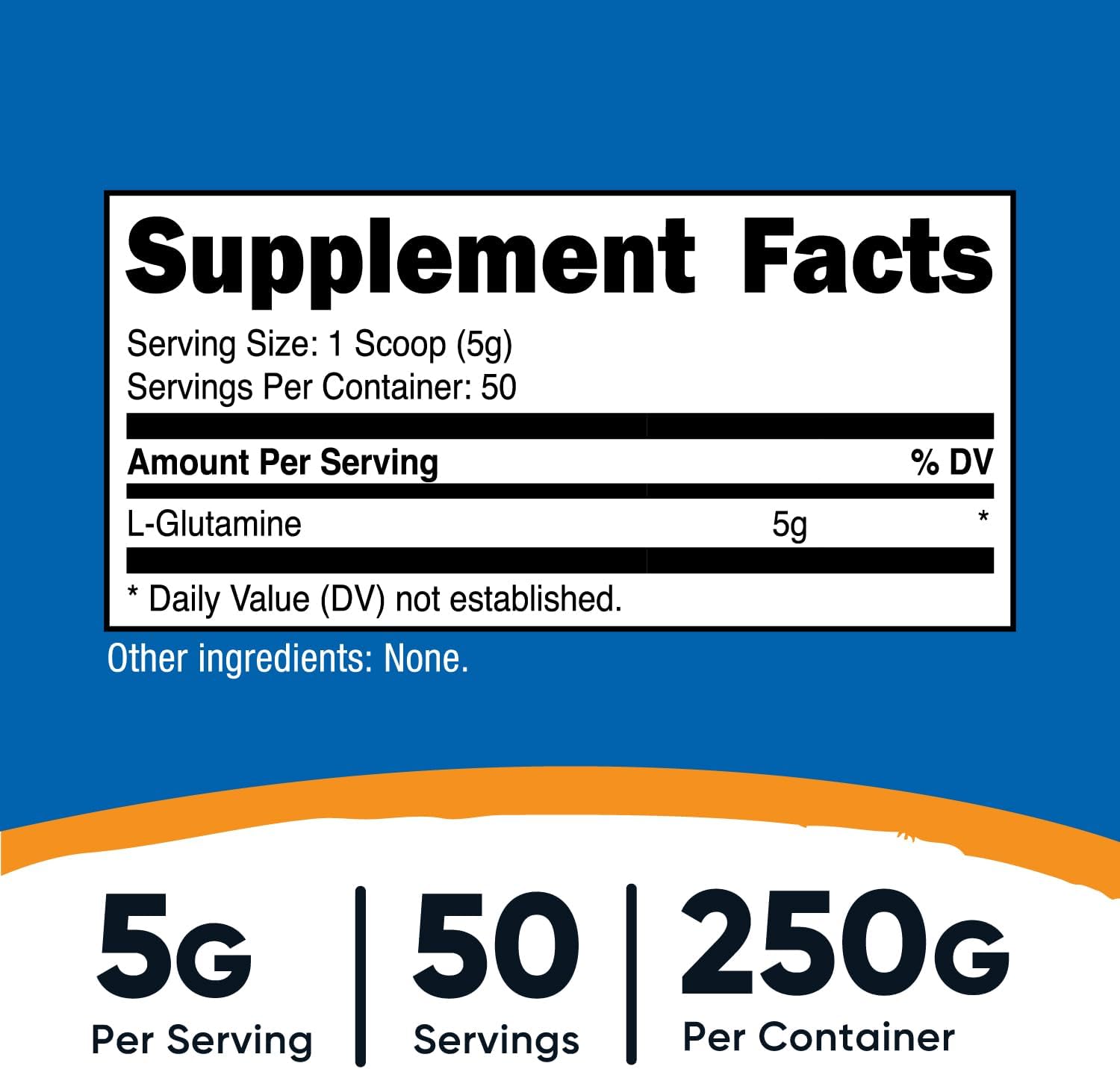 Nutricost L-Glutamine Powder 250g - 50 serving