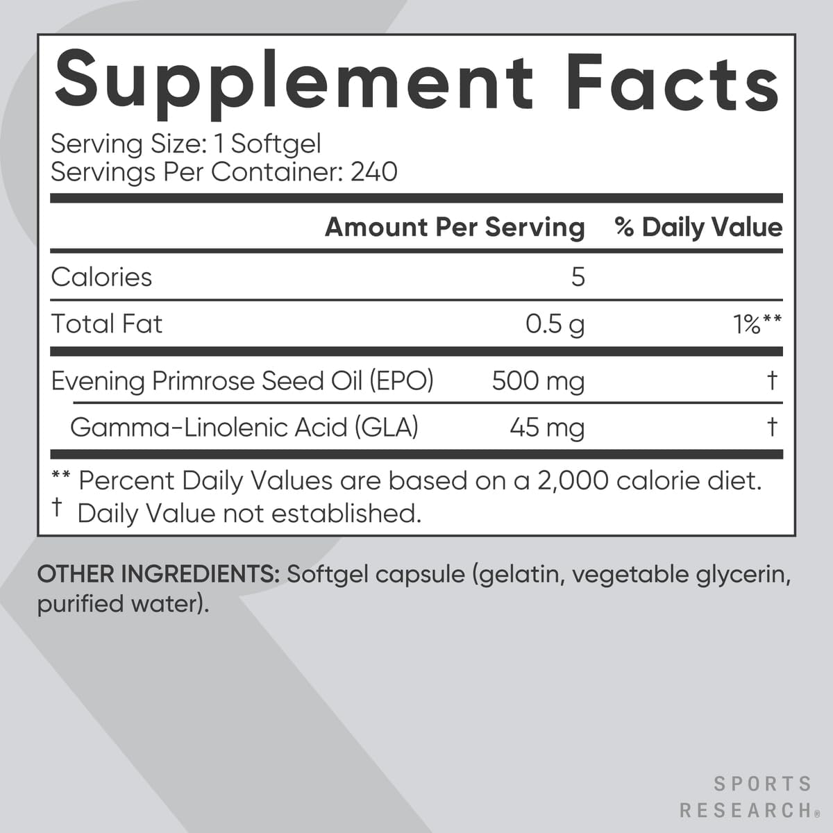 Sports Research Evening Primrose Oil 500mg - 240 Softgels
