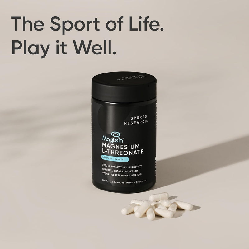 Sports Research Magnesium L-Threonate 2000mg - Magnesium Supplement for Memory, Focus & Cognition