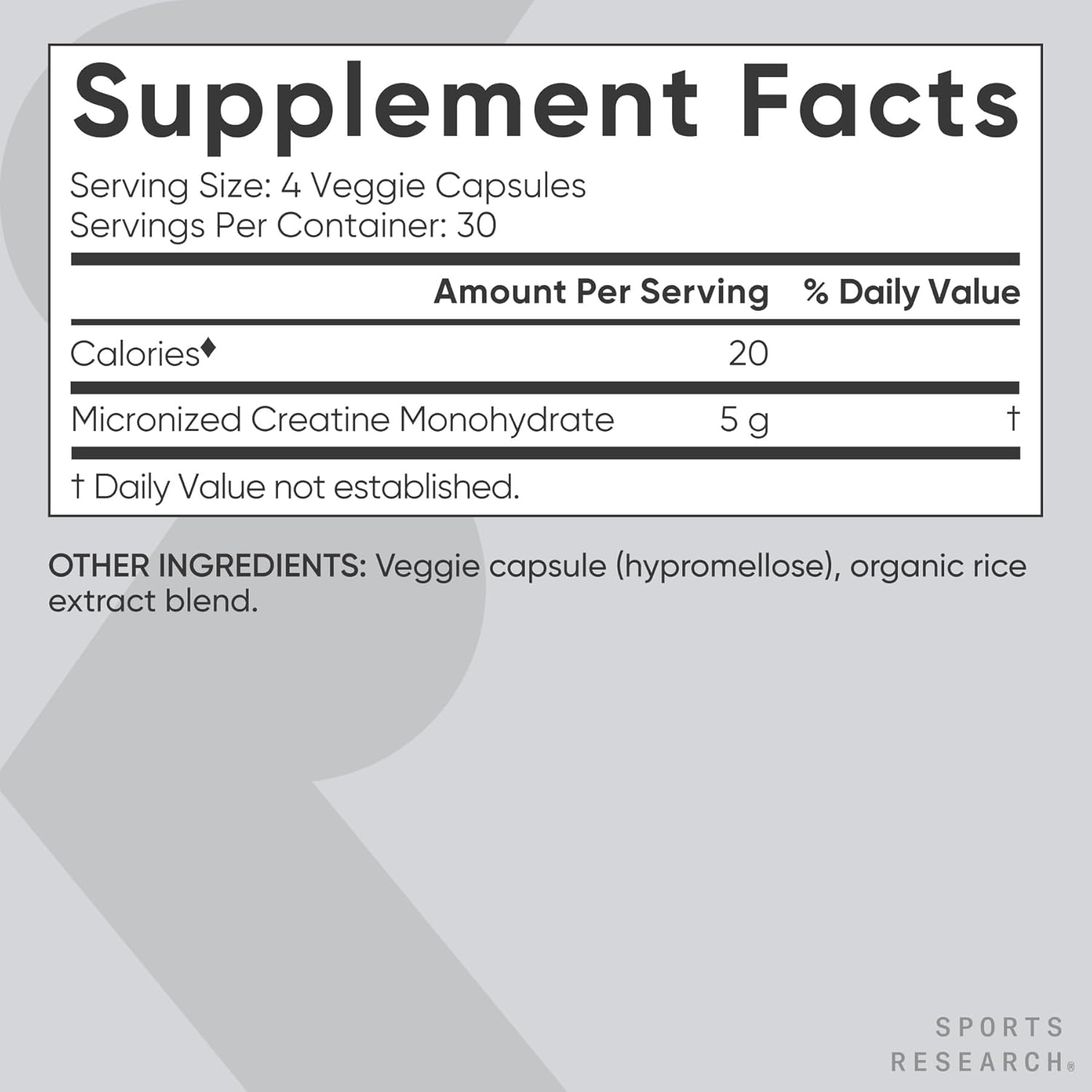 Sports Research Creatine Monohydrate, 120 Veggie Capsules - Supports Workout Recovery, Lean Muscle gain, Performance and Strength