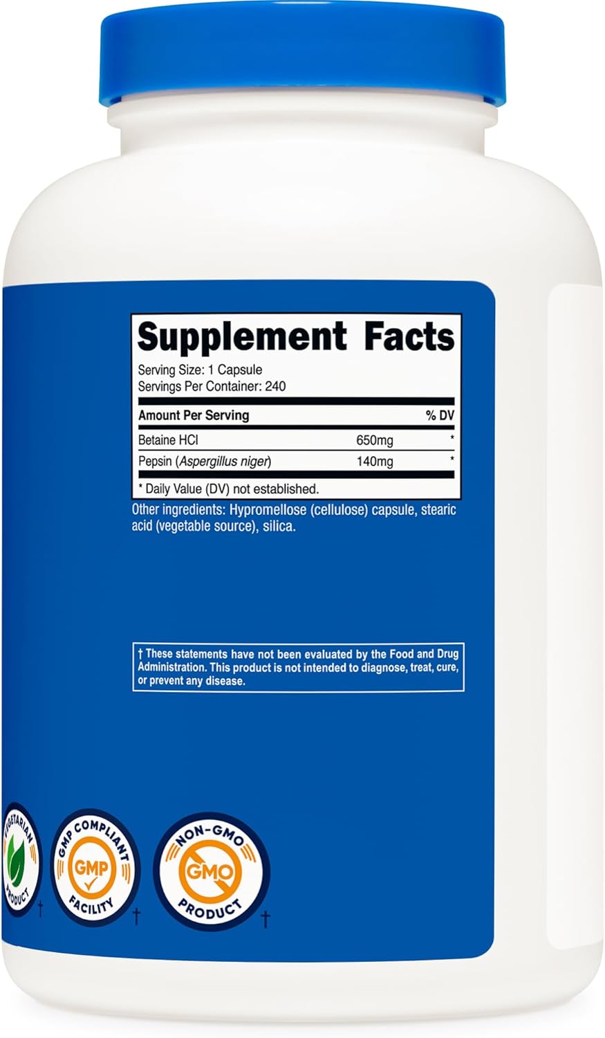 Nutricost Betaine HCl + Pepsin 790mg, 240 Capsules - Vegetarian & GMO Free