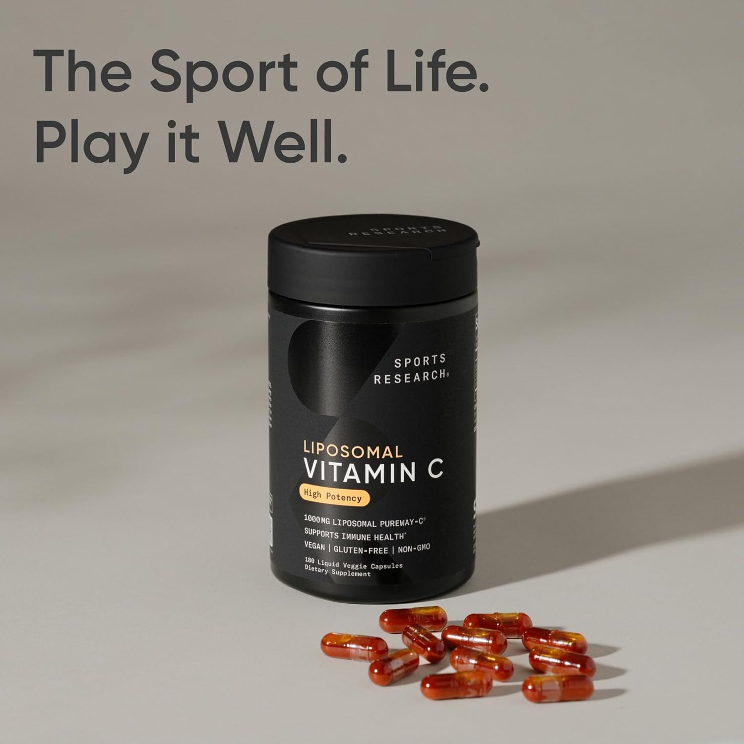 Sports Research High Potency Liposomal Vitamin C Supplement 1000 mg, 180 Liquid Veggie Capsules