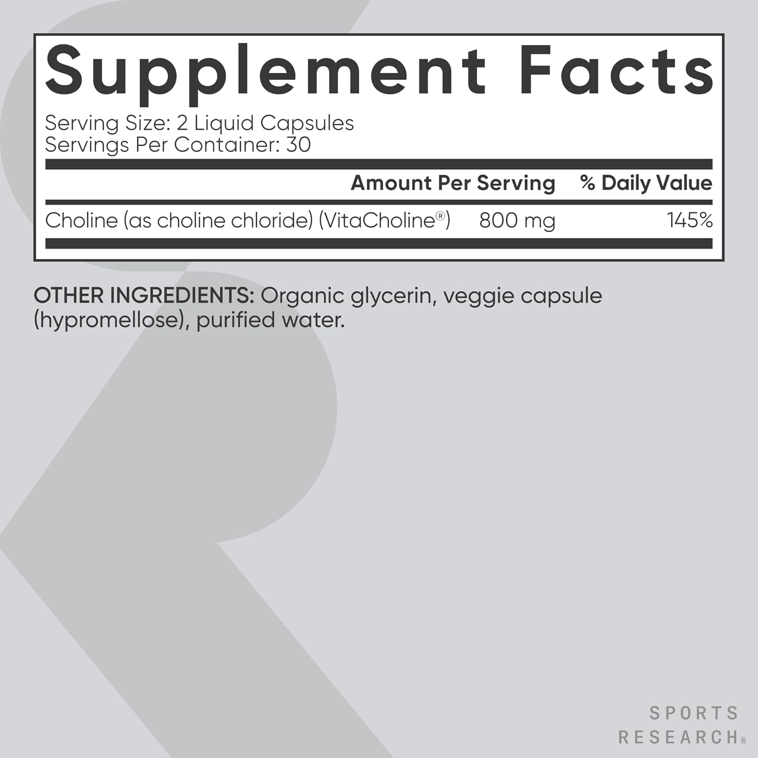 Sports Research Extra Strength Choline 800mg - 60 Liquid Capsules