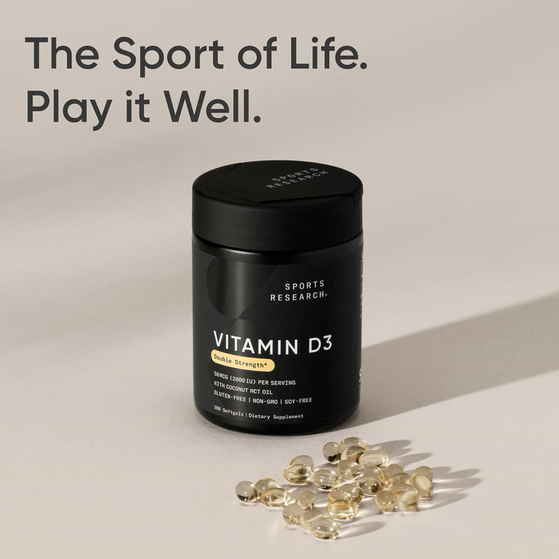 Sports Research Vitamin D3 2000iu, 360 softgels - Vitamin D for Strong Bones & Immune Health - Supports Calcium Absorption