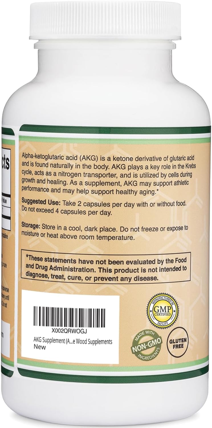 Double Wood Supplements AKG (Alpha Ketoglutarate) 1000mg - 180 Capsules
