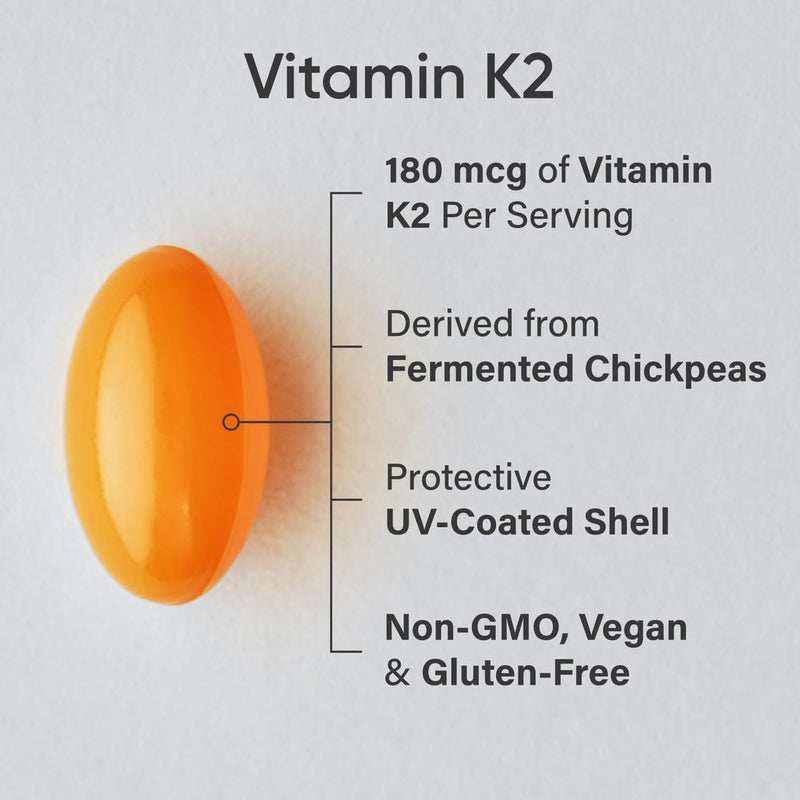 Sports Research Vitamin K2 MK7 180mcg with Coconut Oil, 60 Veggie softgels - Vegan Certified, Non-GMO Verified & Gluten-Free