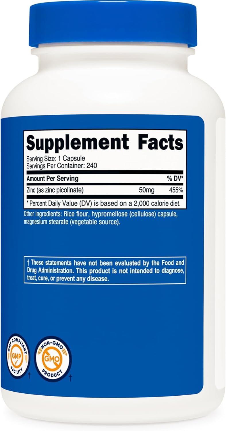 Nutricost Zinc Picolinate 50mg, 240 Vegetarian Capsules - Gluten Free and Non-GMO