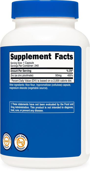 Nutricost Zinc Picolinate 50mg, 240 Vegetarian Capsules - Gluten Free and Non-GMO
