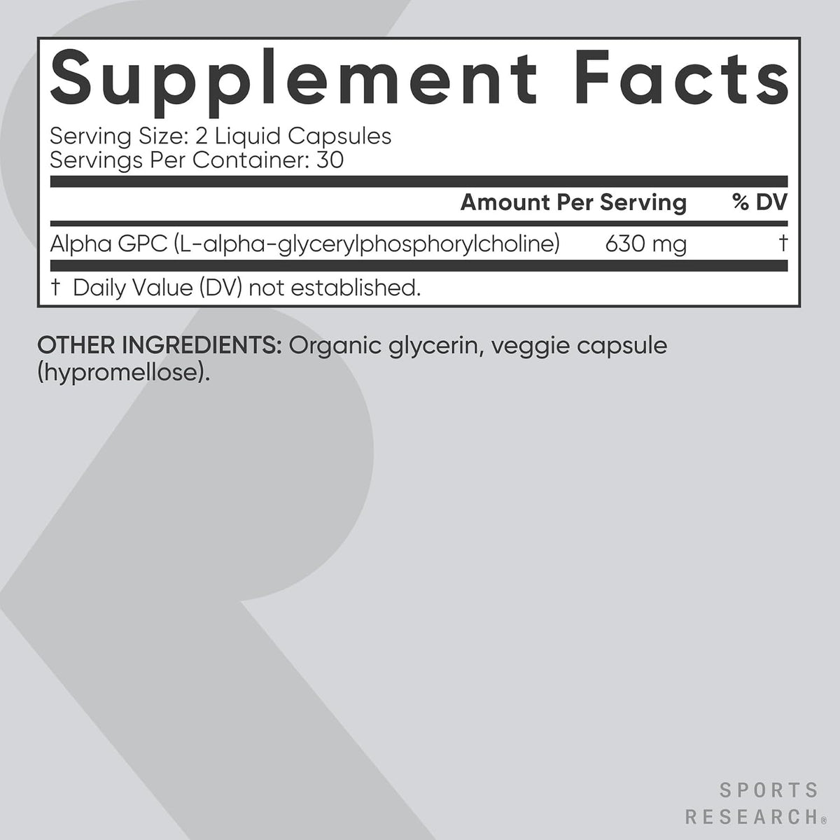 Sports Research Alpha GPC 630mg - Focus and Cognitive Support