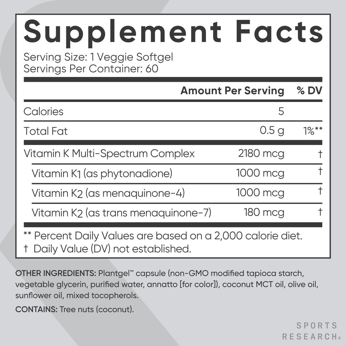 Sports Research Vitamin K Multi-Spectrum, 60 softgels - Vegan Friendly, Plantgel Capsule
