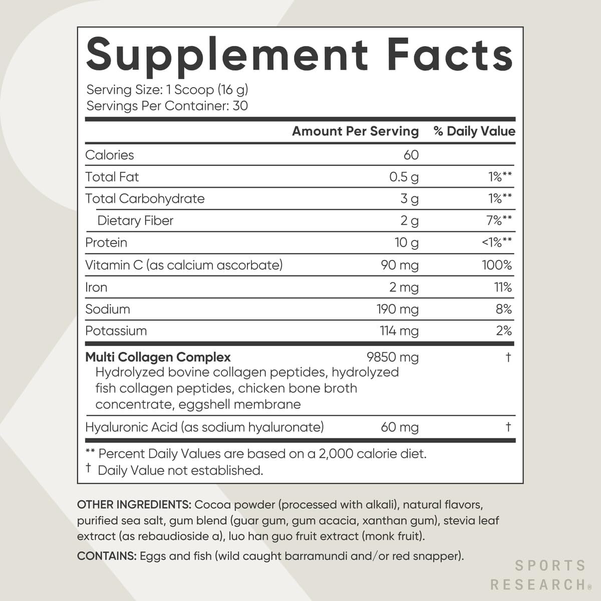 Sports Research Multi Collagen Protein Powder (Type I, II, III, V, X) with Hyaluronic Acid + Vitamin C, 30 serving