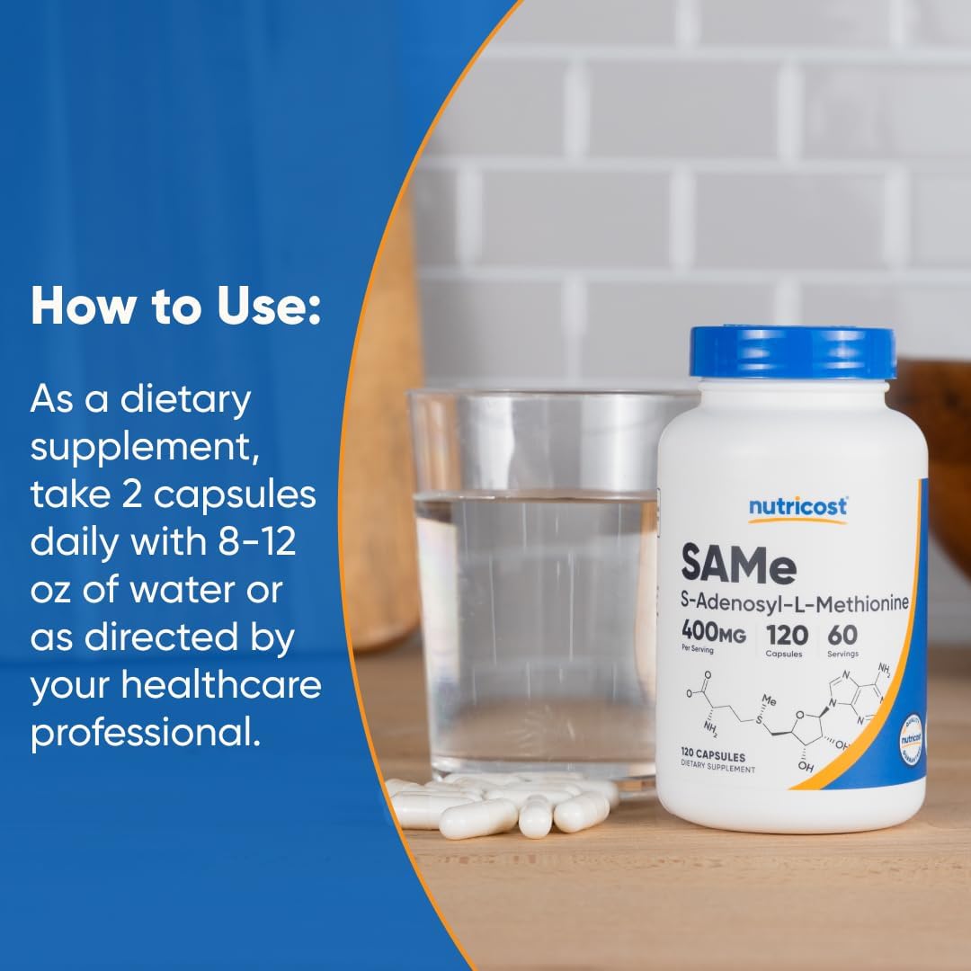 Nutricost SAM-e (S-Adenosyl-L-Methionine) 60 Servings, 120 Capsules - Non-GMO, Gluten Free, Vegetarian