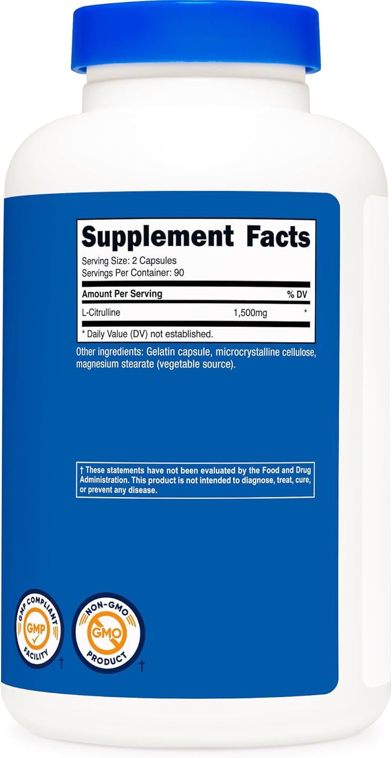 Nutricost L-Citrulline 1500mg, 180 Capsules - 750mg Per Capsule, Gluten Free, Non-GMO