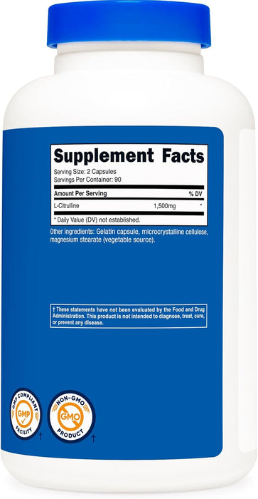 Nutricost L-Citrulline 1500mg, 180 Capsules - 750mg Per Capsule, Gluten Free, Non-GMO