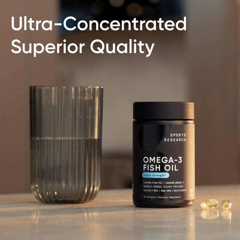 Sports Research Omega-3 Fish Oil, 120 softgels - Easy to Swallow Omega-3 Fatty Acids from Wild Caught Alaska Pollock