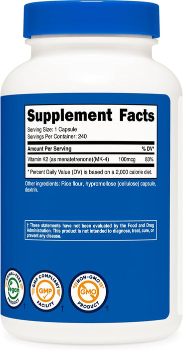 Nutricost Vitamin K2 (MK4) 240 Capsules - Gluten Free and Non-GMO