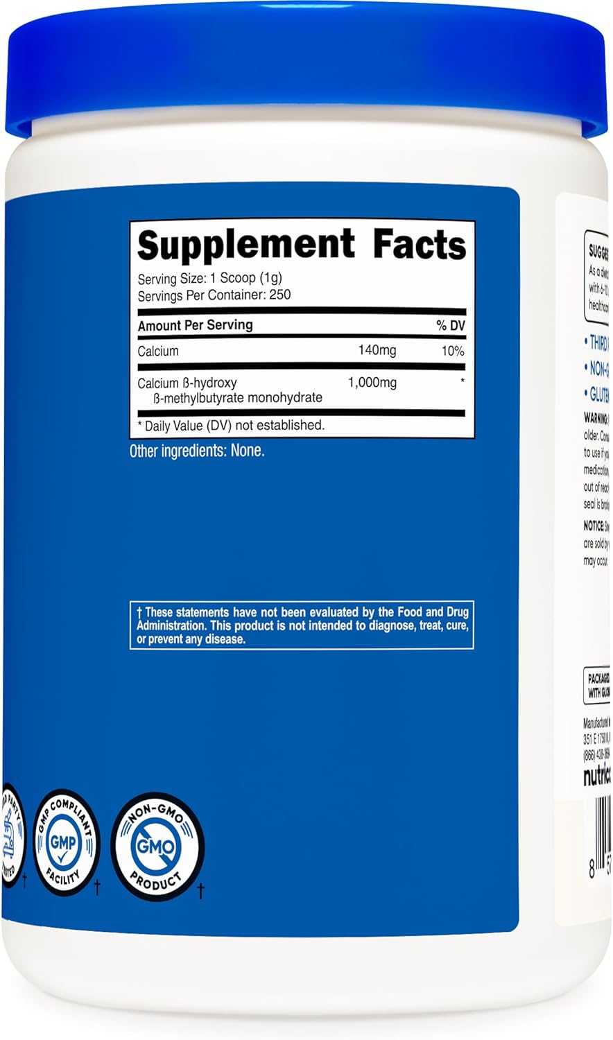 Nutricost HMB Powder (Beta-Hydroxy Beta-Methylbutyrate) 250g - Gluten Free & Non-GMO