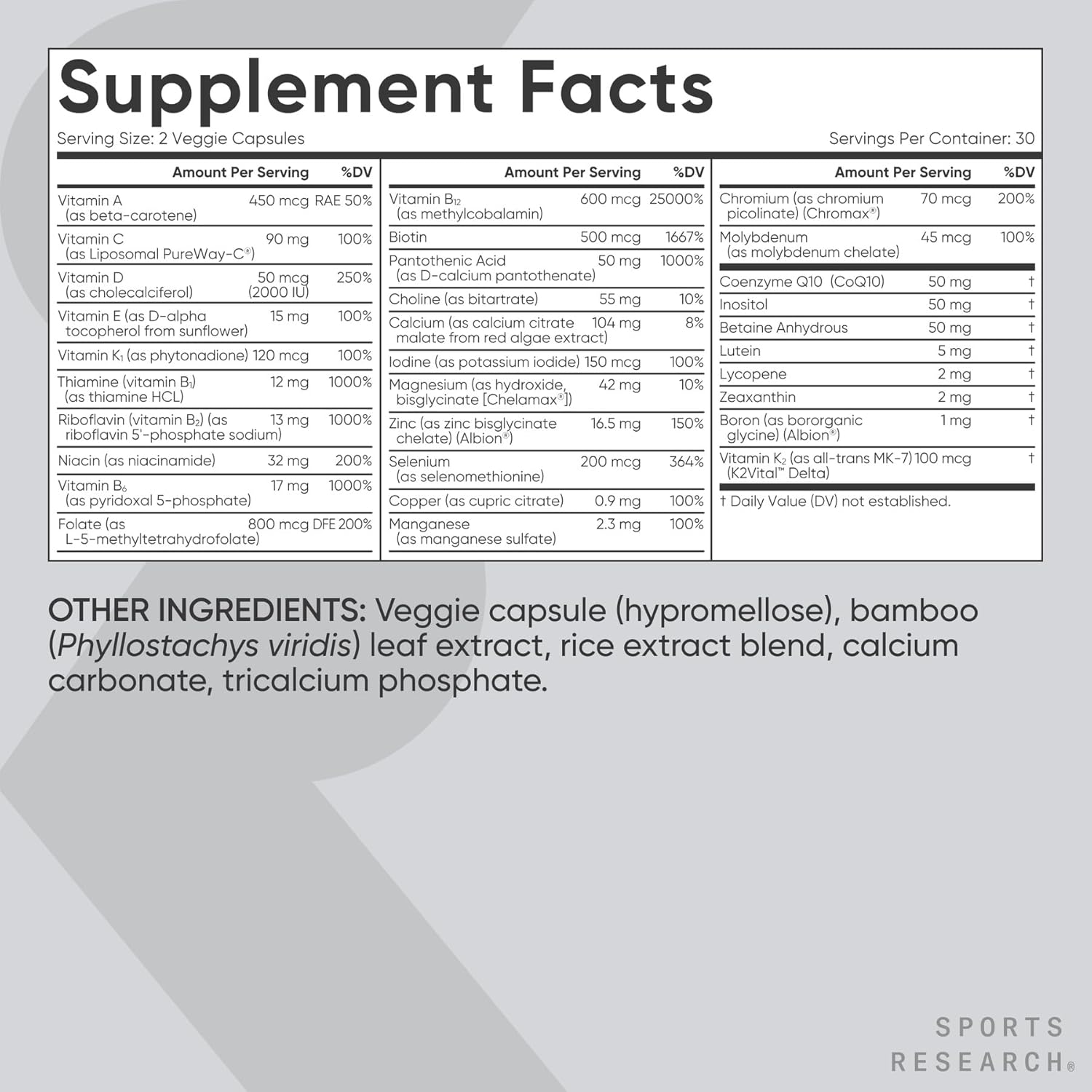 Sports Research Multivitamin Advanced Formula - 60 Veggie Capsules