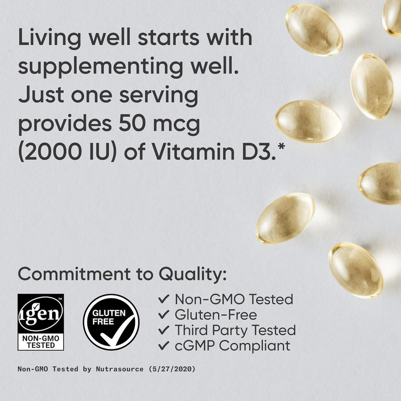 Sports Research Vitamin D3 2000iu, 360 softgels - Vitamin D for Strong Bones & Immune Health - Supports Calcium Absorption