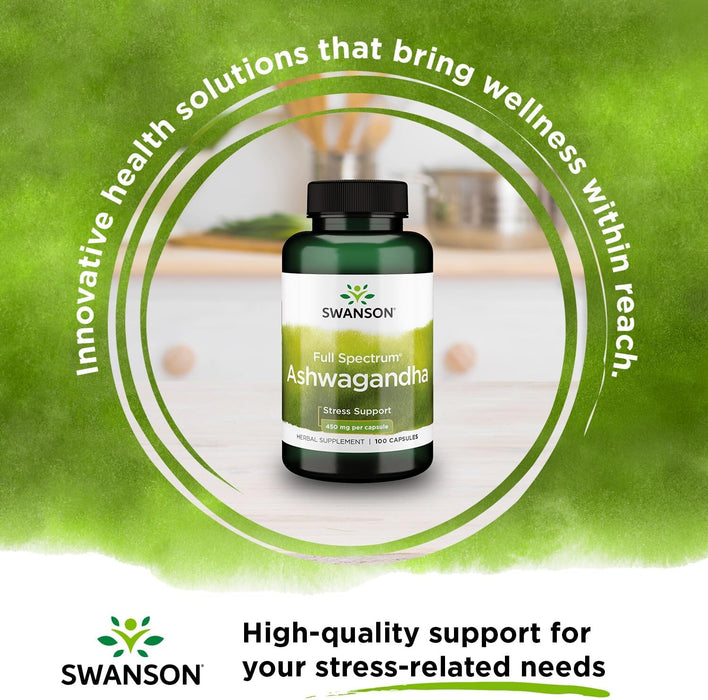 Swanson Full Spectrum Ashwagandha Supplement 450 mg, 100 Capsules