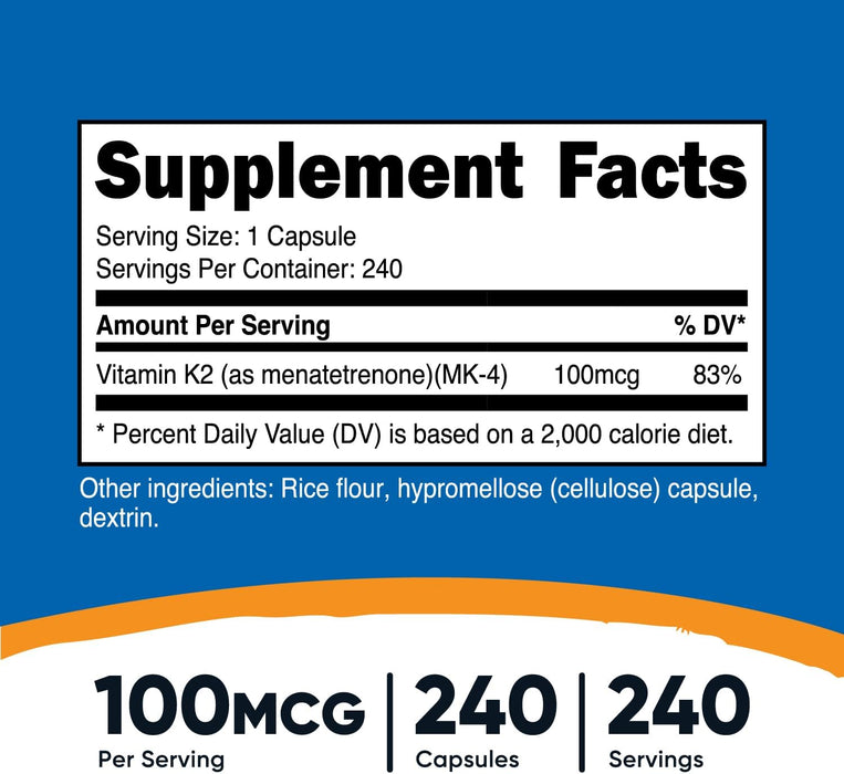 Nutricost Vitamin K2 (MK4) 240 Capsules - Gluten Free and Non-GMO