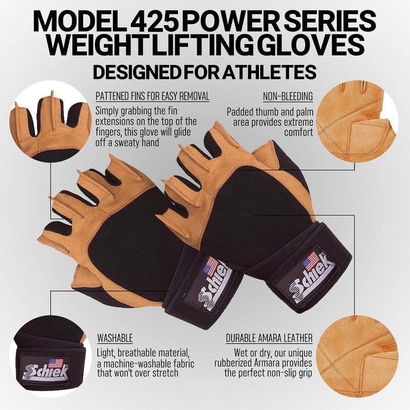 Schiek Model 425 Power Series Lifting Gloves with Wrist Wrap
