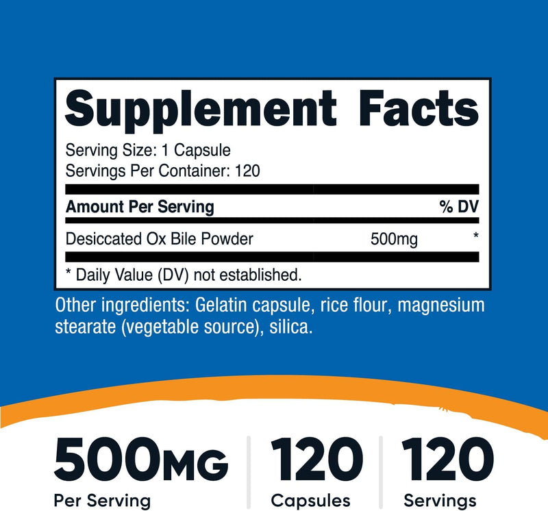 Nutricost Ox Bile Capsules 500mg Per Serving, 120 Capsules - Gluten Free & Non-GMO