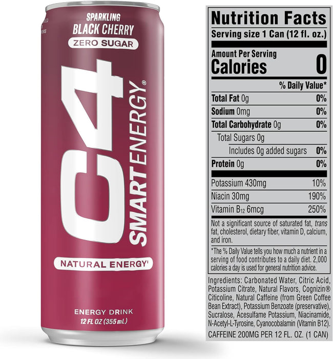 Cellucor C4 Smart Energy Drink Boost Focus and Energy with Zero Sugar, Natural Energy and Nootropics, 12 Fl Oz, (Pack of 12)