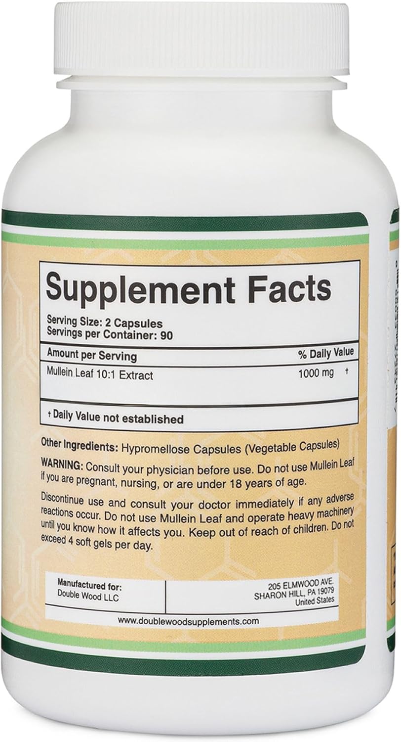 Double Wood Supplements Mullein Leaf Capsules 1000mg - 180 Capsules